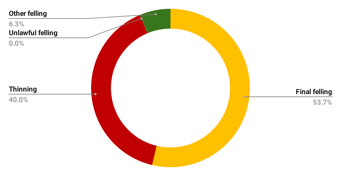 Timber Production in Terms of Felling Type (ha), 2022